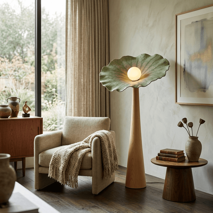 Lotus Veil Woodgrain Floor Lamp - Vakkerlight