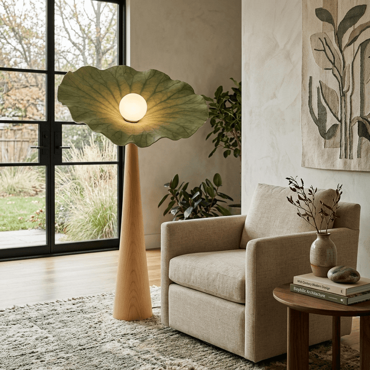 Lotus Veil Woodgrain Floor Lamp - Vakkerlight