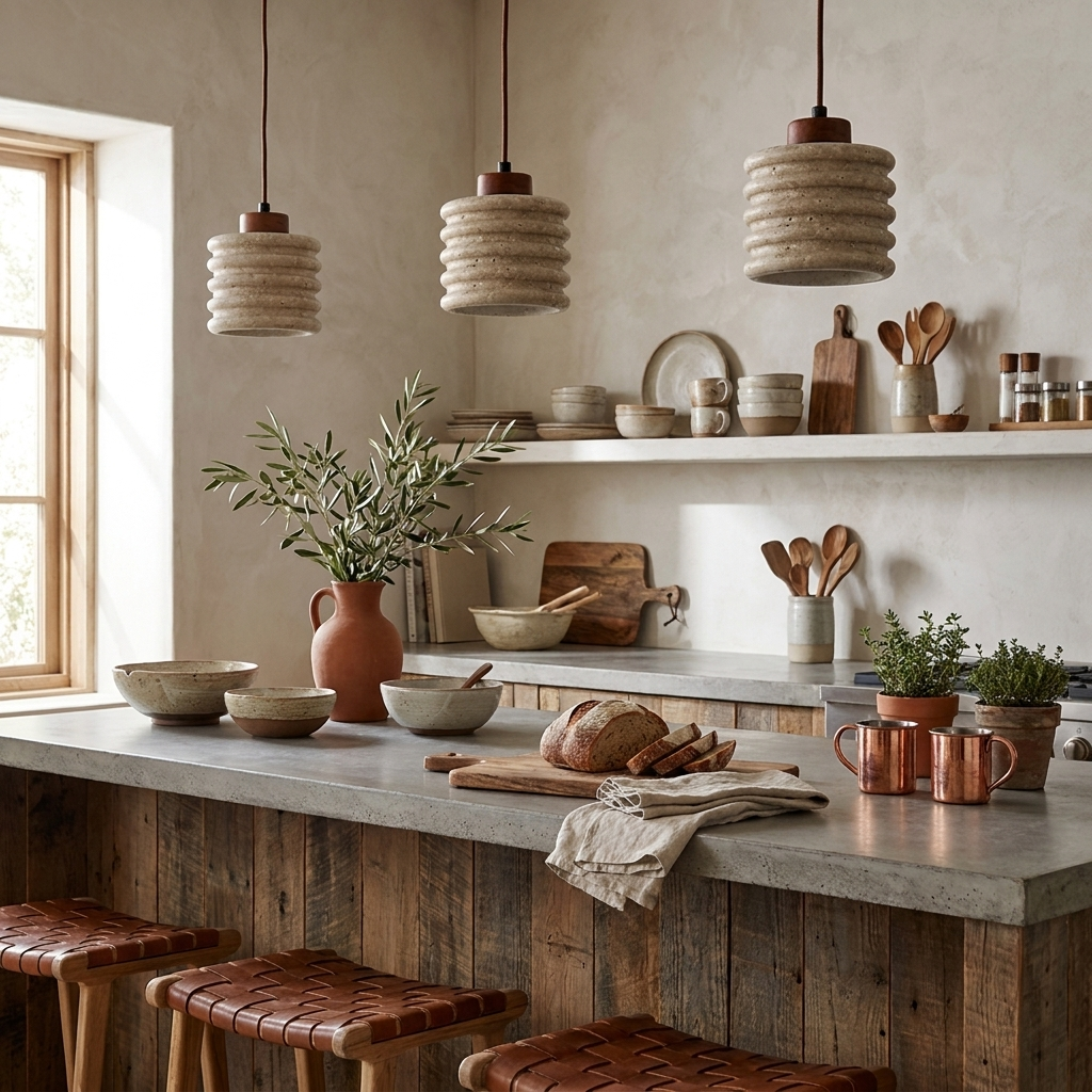 Ribbed Travertine Pendant Light