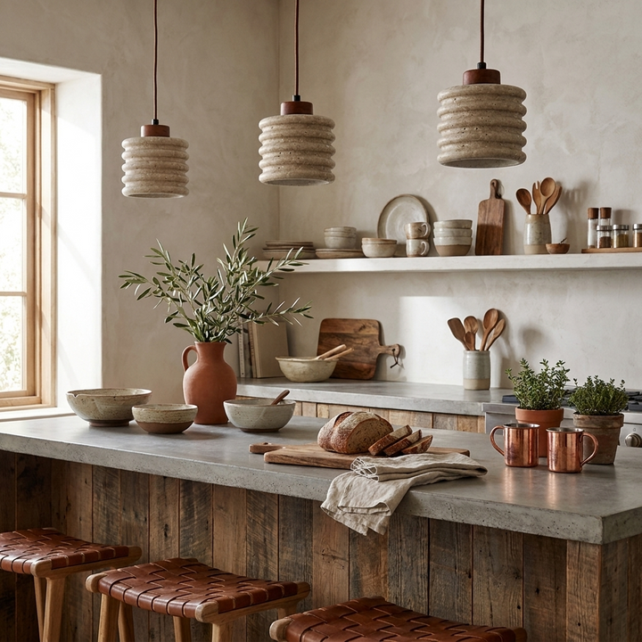 Ribbed Travertine Pendant Light
