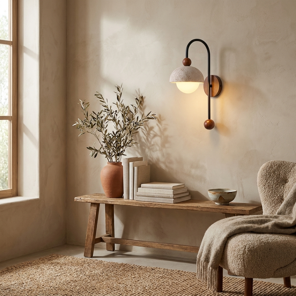 Dome Globe Travertine Arc Sconce