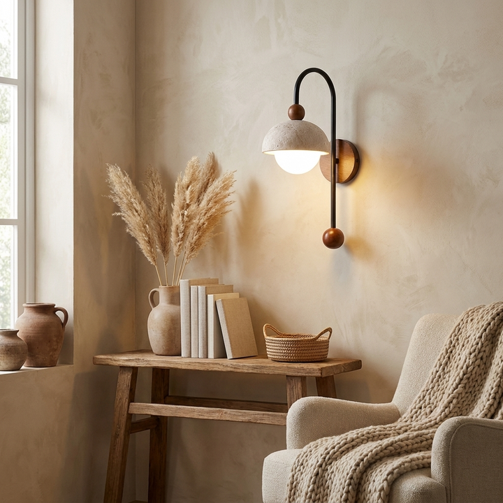 Dome Globe Travertine Arc Sconce