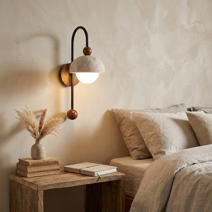 Dome Globe Travertine Arc Sconce