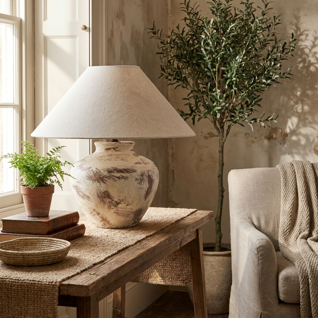 Calcina Whitewashed Ceramic Table Lamp