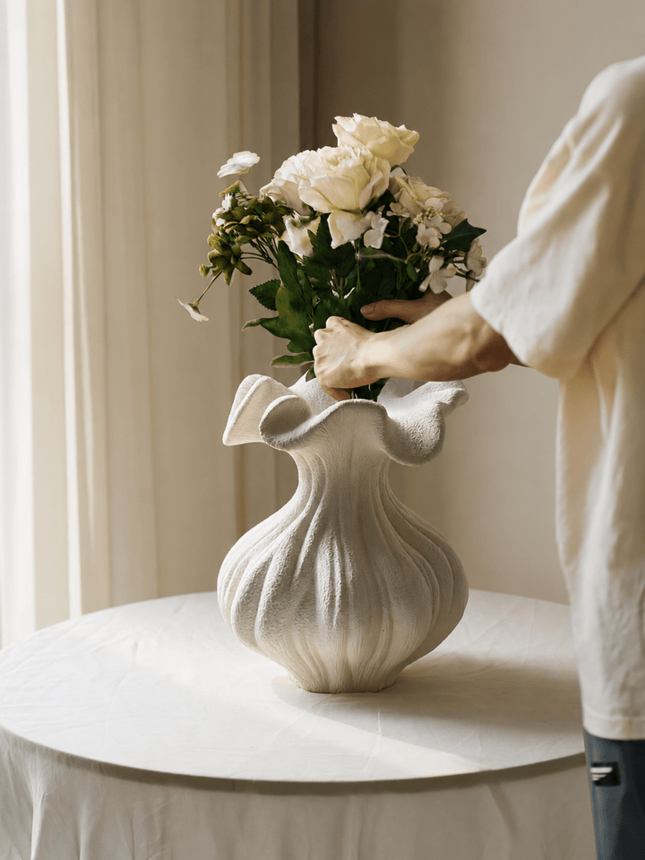 Sculptural Sand Texture Ivory Vase - Vakkerlight