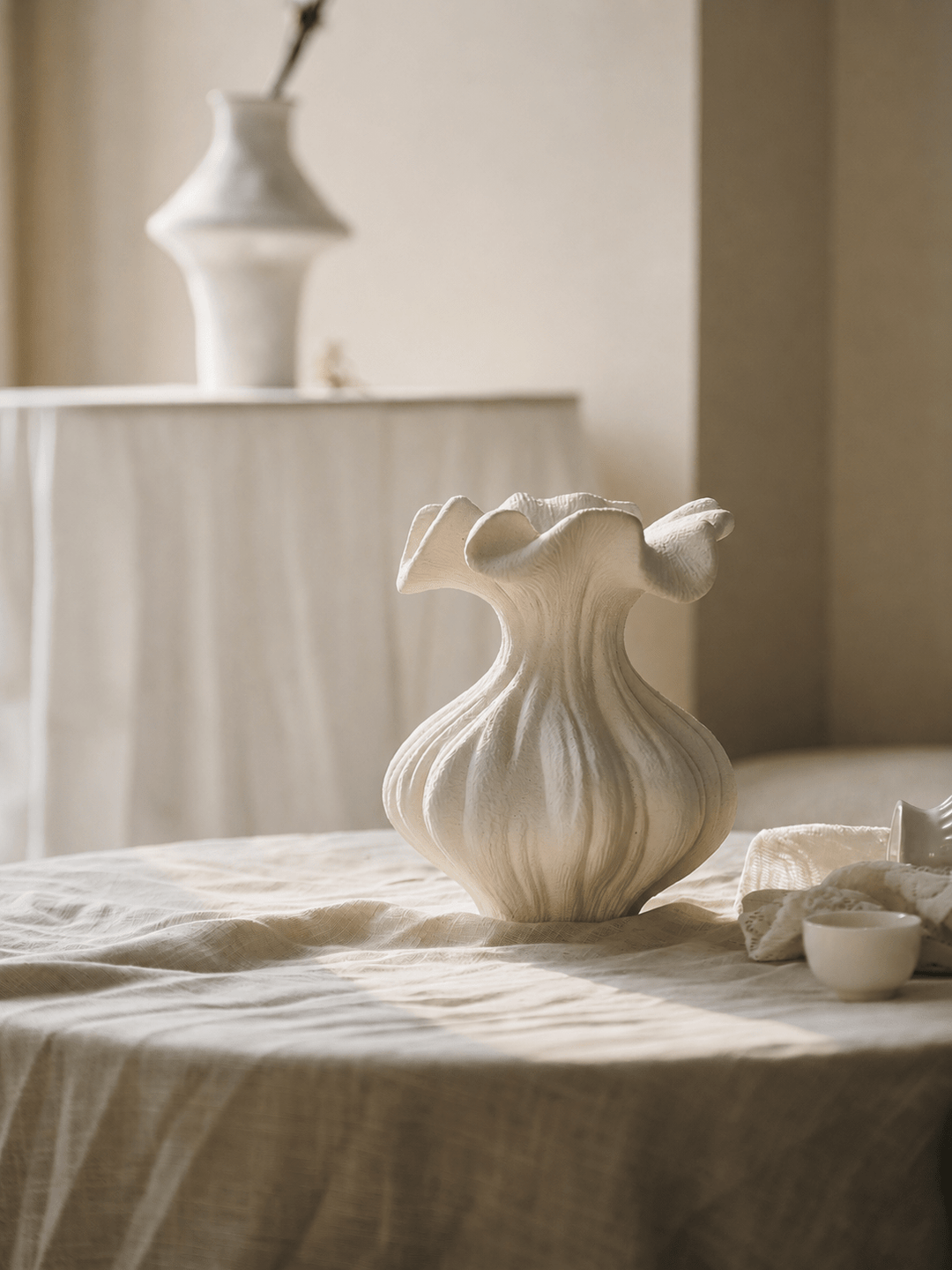Sculptural Sand Texture Ivory Vase - Vakkerlight