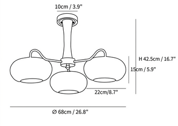 Brass Wooden Persimmon Kroonluchter — Dimension drawings 1