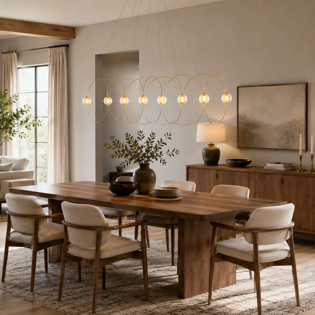 Amber Glass Orb Loop Chandelier