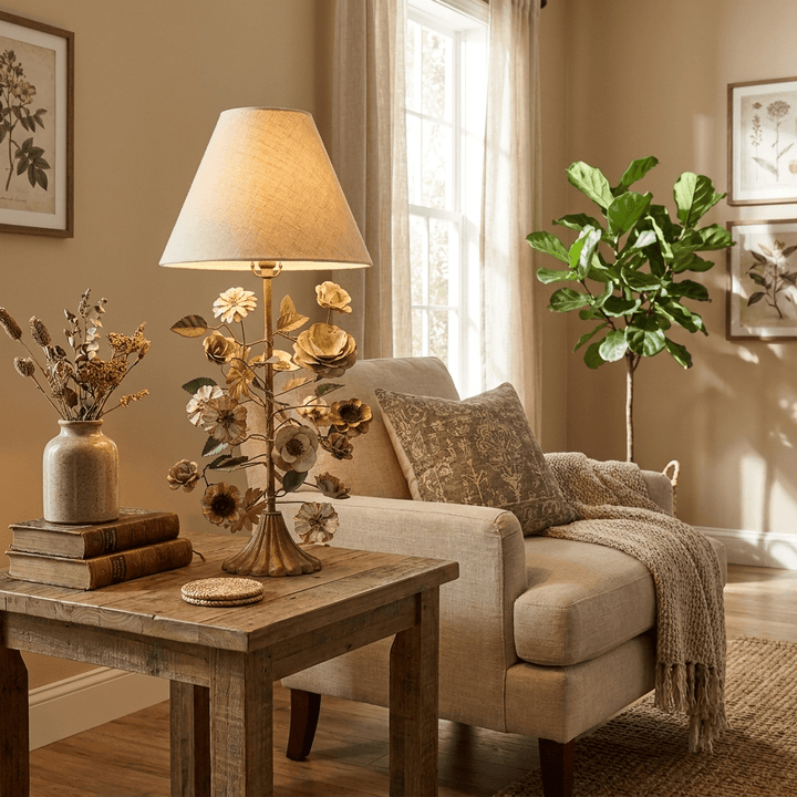 Sculpted Metal Floral Table Lamp - Vakkerlight