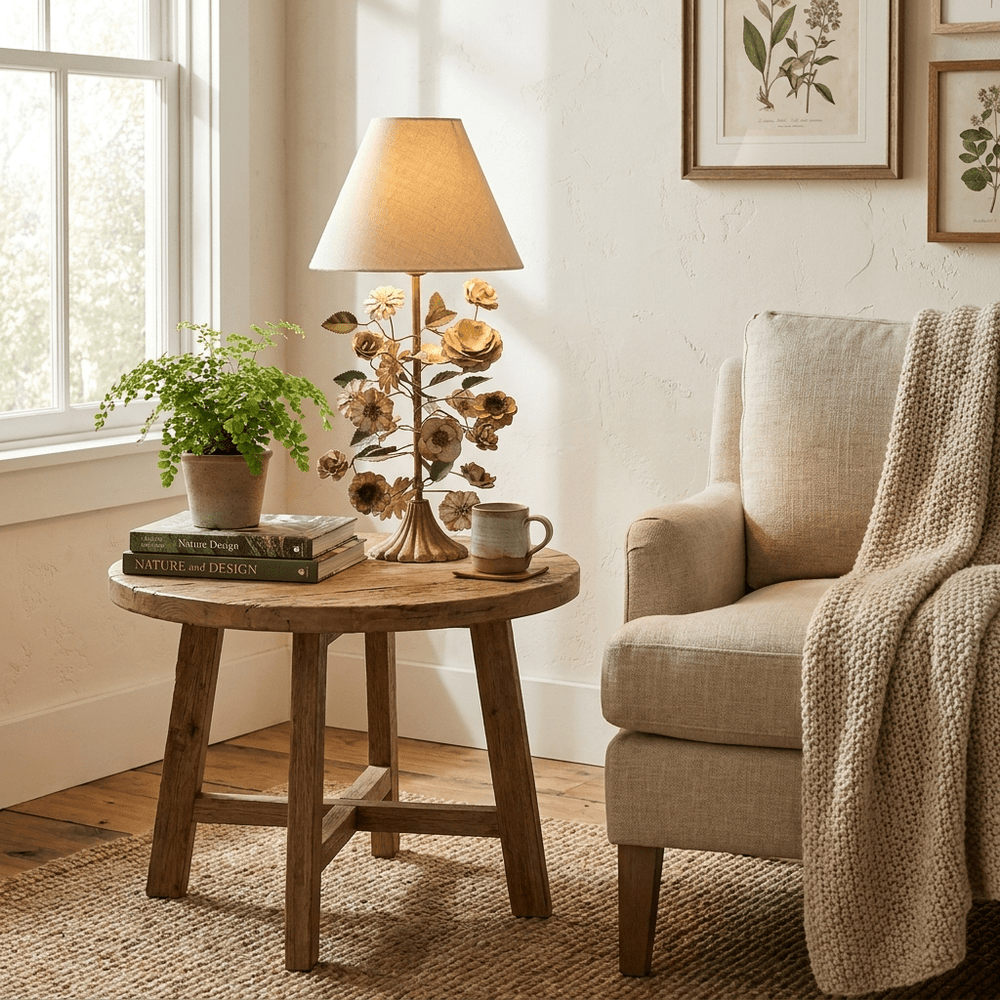 Sculpted Metal Floral Table Lamp - Vakkerlight