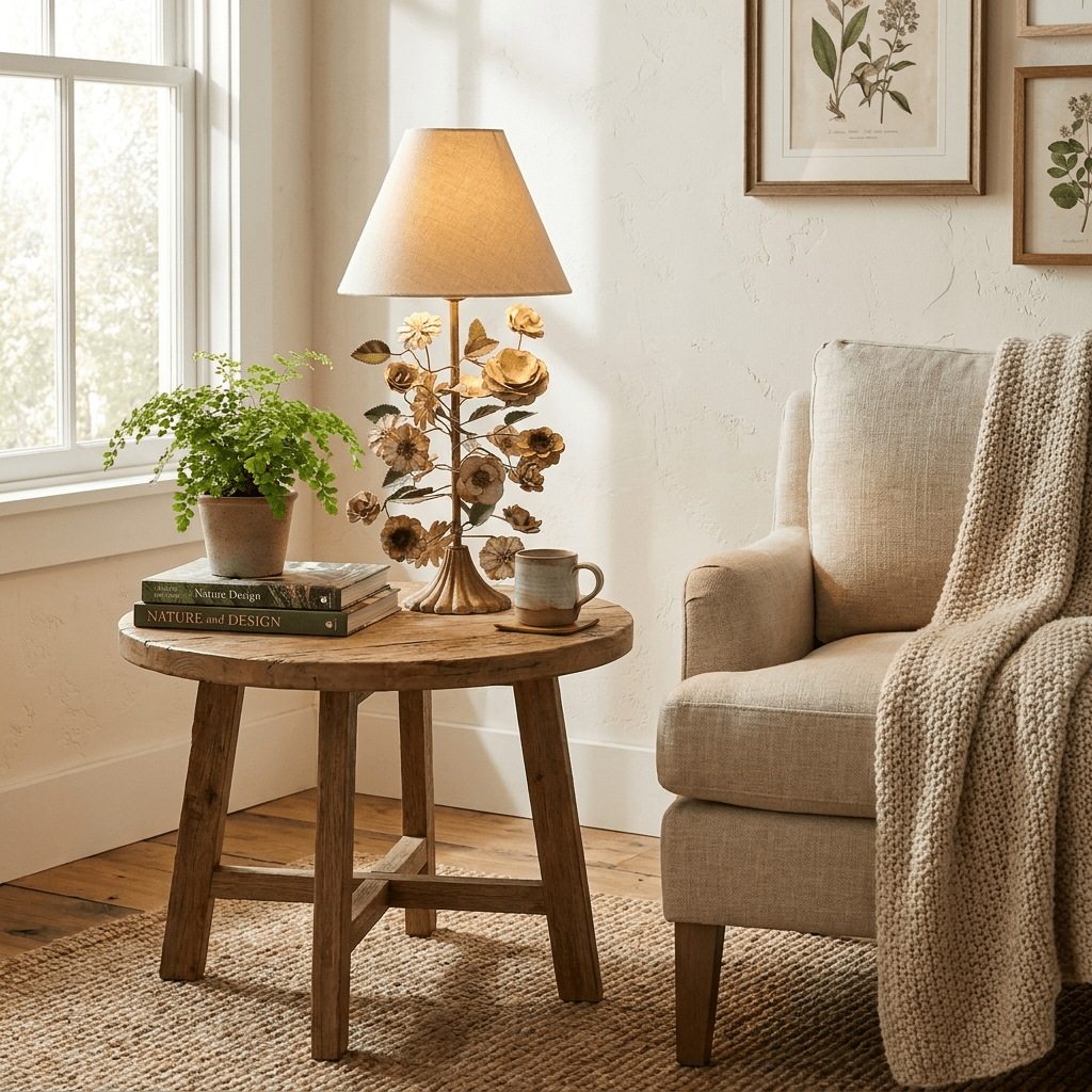 Sculpted Metal Floral Table Lamp - Vakkerlight
