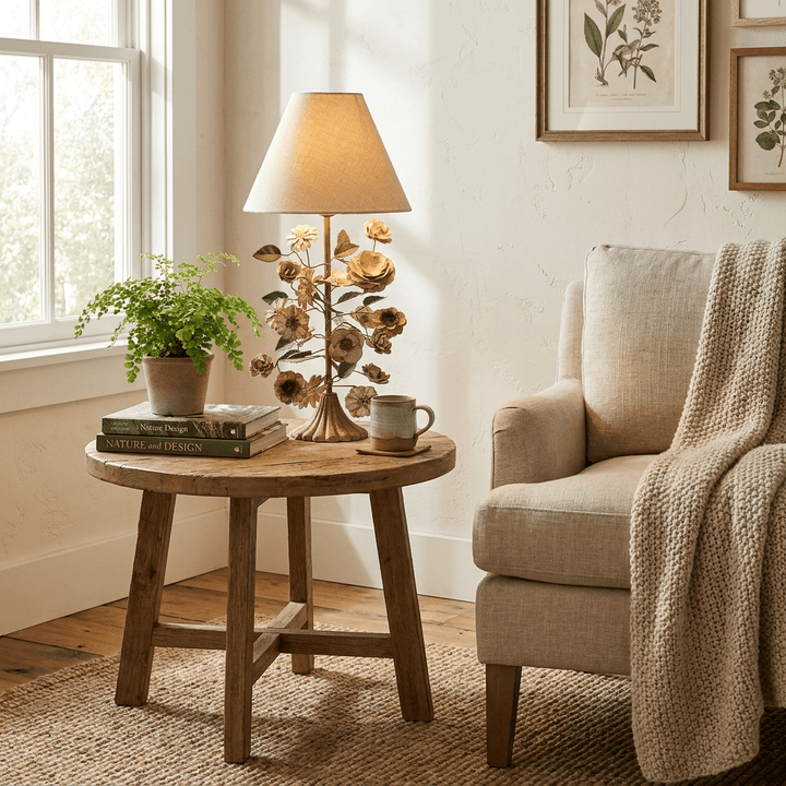 Sculpted Metal Floral Table Lamp - Vakkerlight