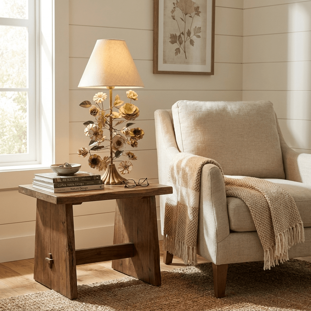 Sculpted Metal Floral Table Lamp - Vakkerlight