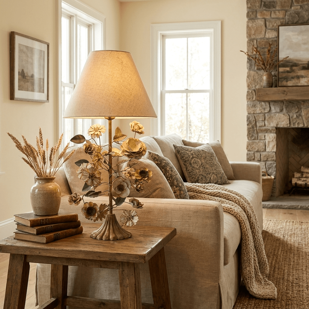 Sculpted Metal Floral Table Lamp - Vakkerlight