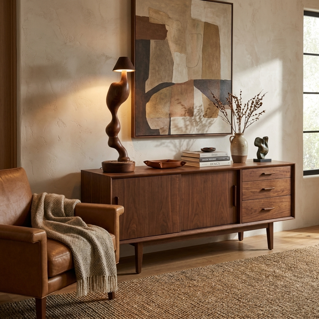 Carved Wood Cordless Table Lamp