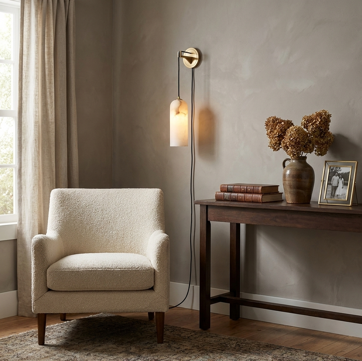 Monty Alabaster Plug-in Wall Lamp