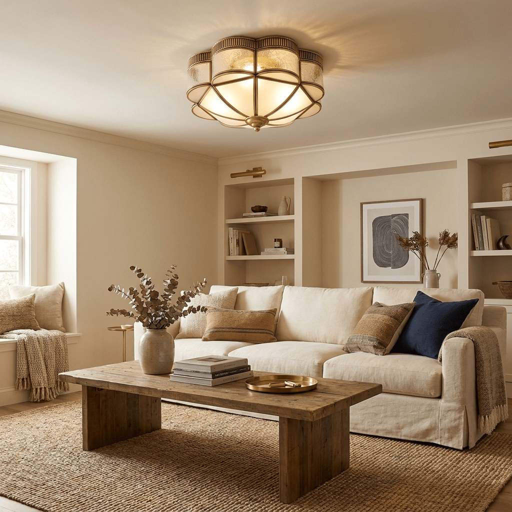 Brass Domed Flush Ceiling Lamp - Vakkerlight