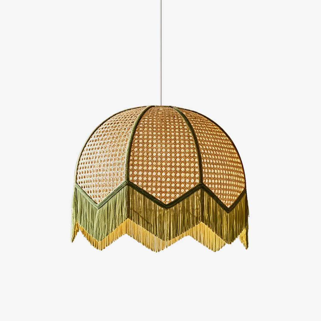 Rattan Fringe Dome Pendant Light