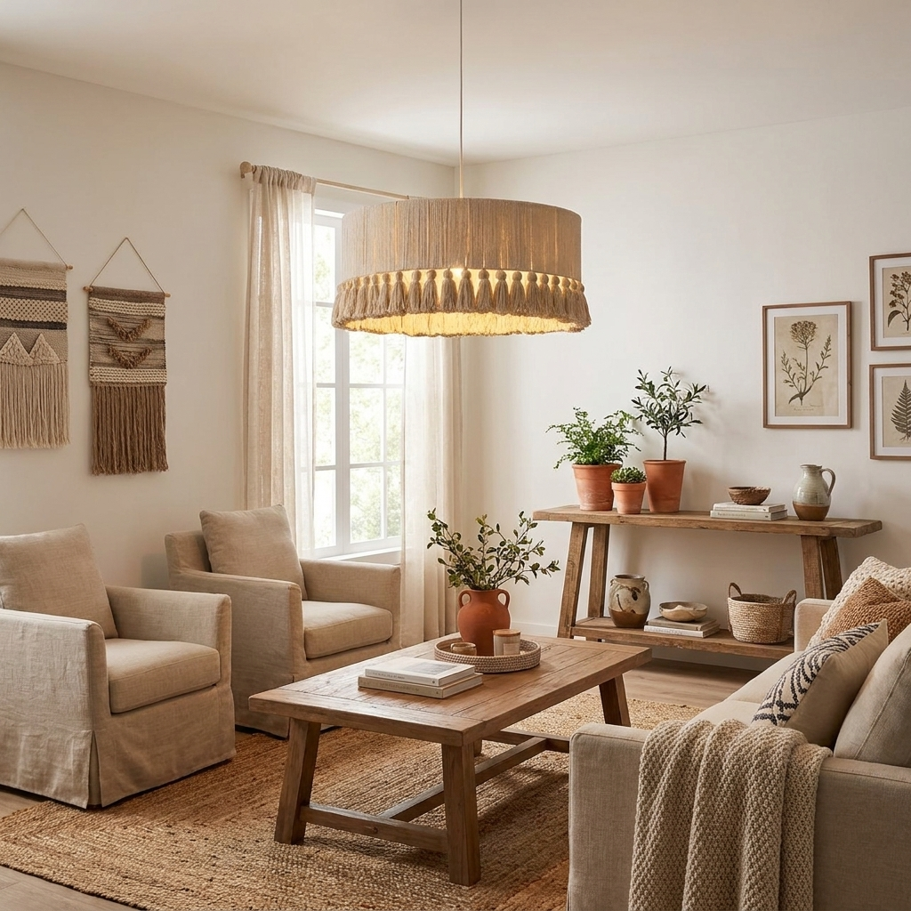 Cotton Fringe Drum Pendant Lamp