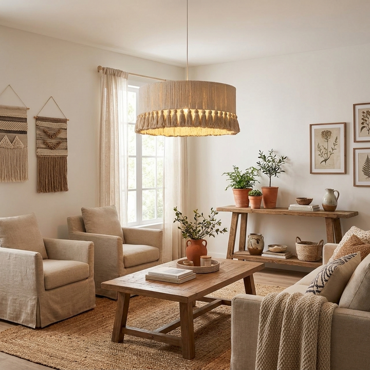 Cotton Fringe Drum Pendant Lamp