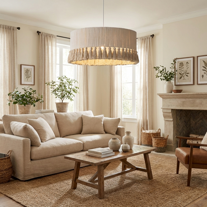 Cotton Fringe Drum Pendant Lamp