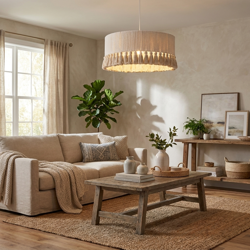 Cotton Fringe Drum Pendant Lamp