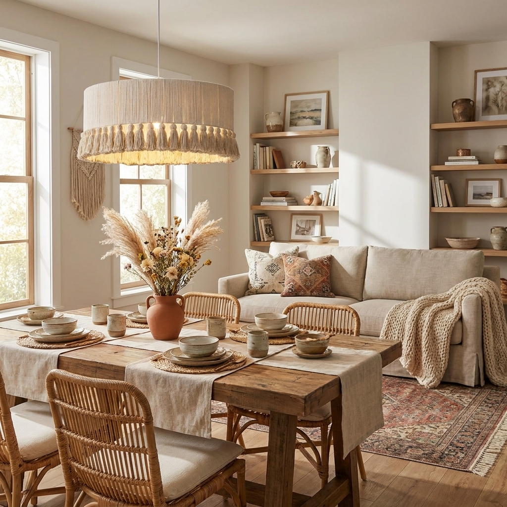 Cotton Fringe Drum Pendant Lamp