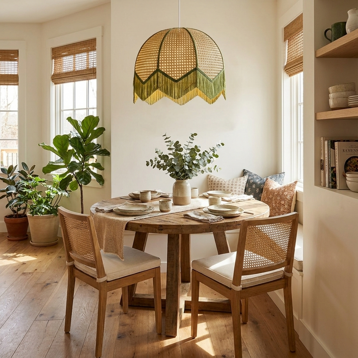 Rattan Fringe Dome Pendant Light