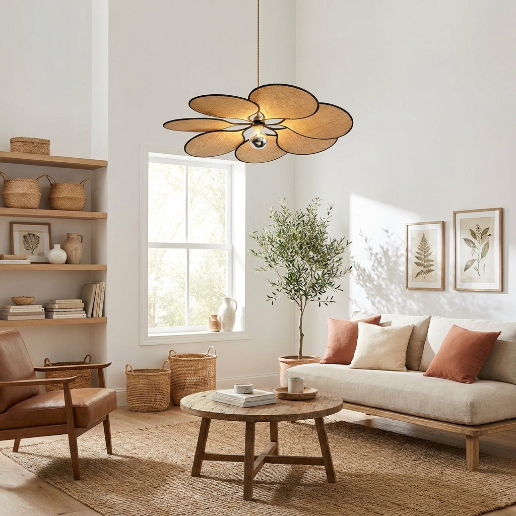 Raffia Petal Pendant Light