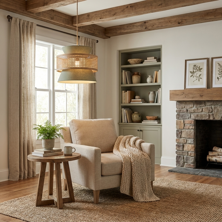 Sienna Rattan Fabric Pendant Light