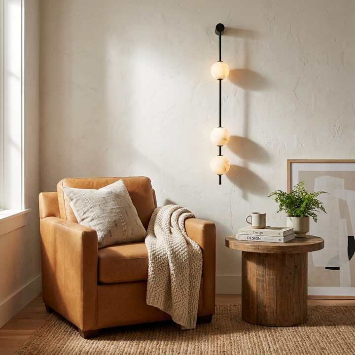Vertical Alabaster Orb Wall Sconce