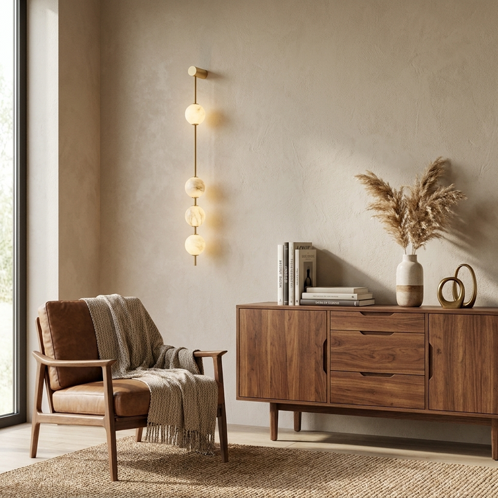 Vertical Alabaster Orb Wall Sconce