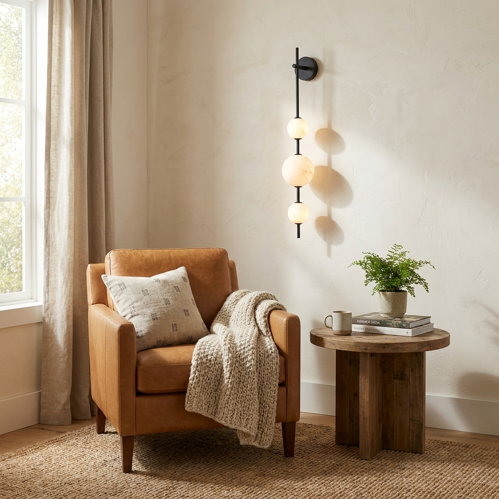Alabaster Orb Column Wall Sconce