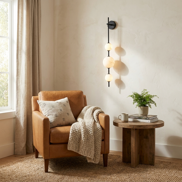 Alabaster Orb Column Wall Sconce