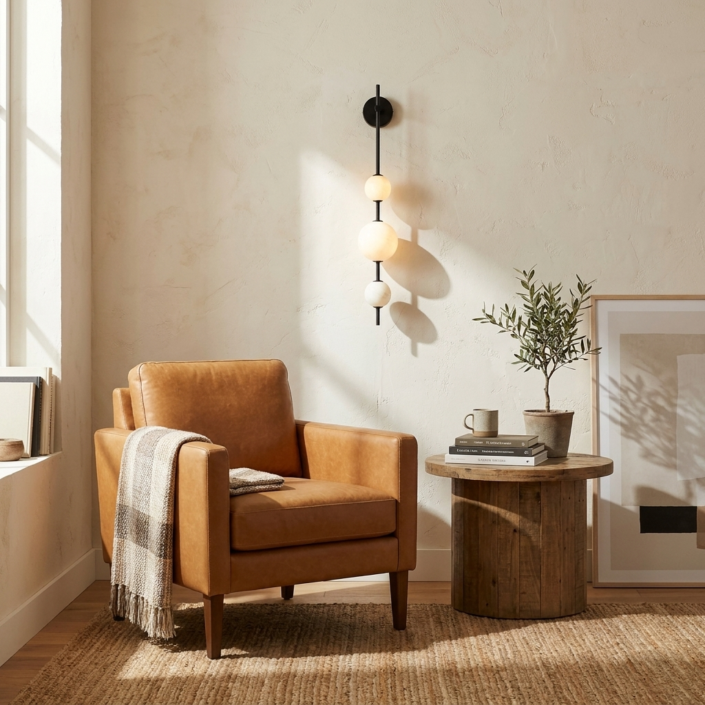 Alabaster Orb Column Wall Sconce