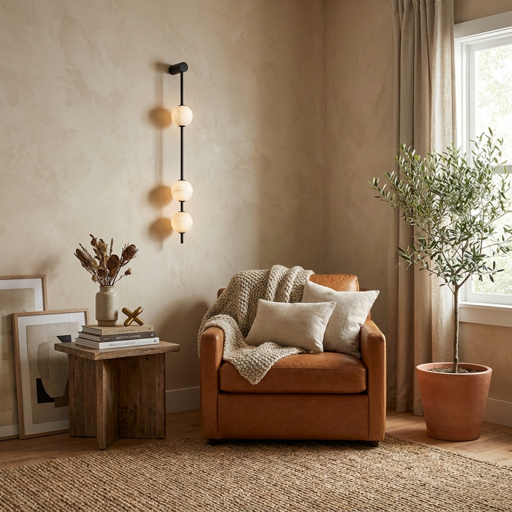Vertical Alabaster Orb Wall Sconce