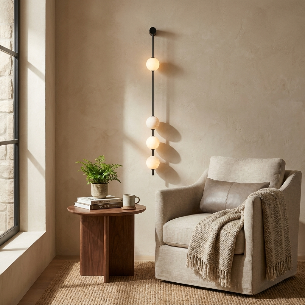 Vertical Alabaster Orb Wall Sconce