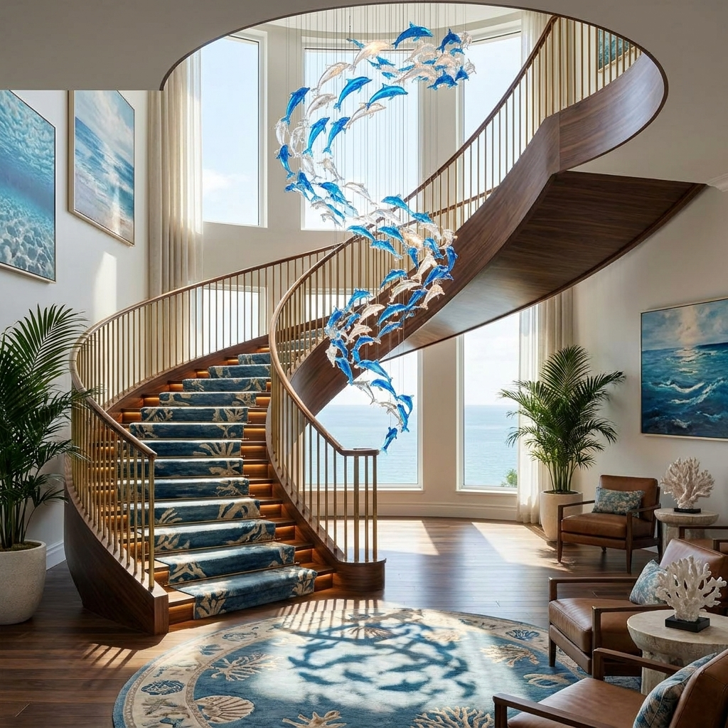 Nerissa LED Glass Dolphin Chandelier