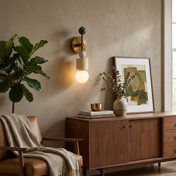 Aurevia Brass Marble Wall Sconce