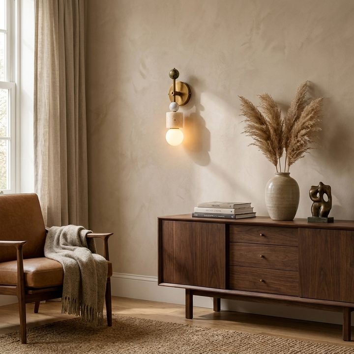 Aurevia Brass Marble Wall Sconce