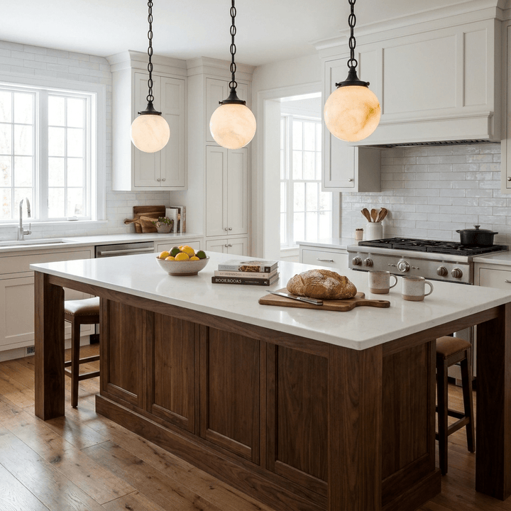 una Alabaster Globe Pendant Light