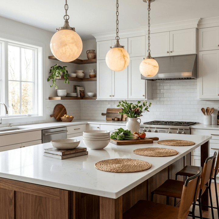 una Alabaster Globe Pendant Light