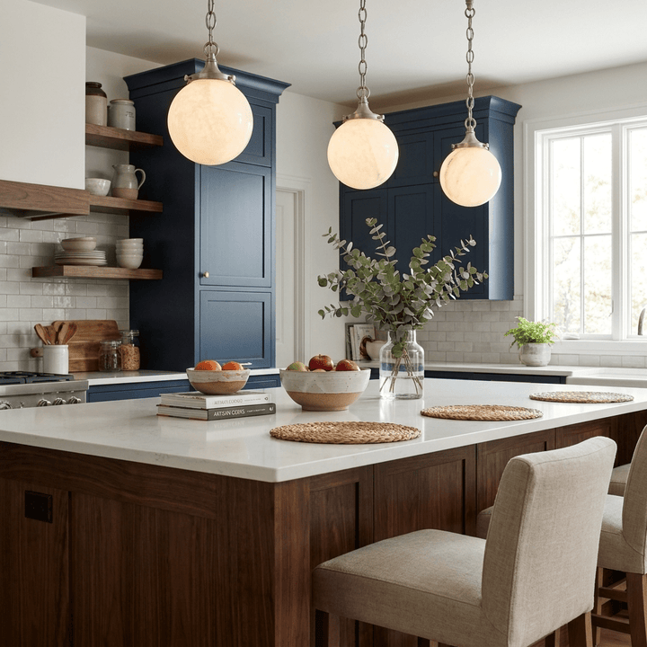 una Alabaster Globe Pendant Light
