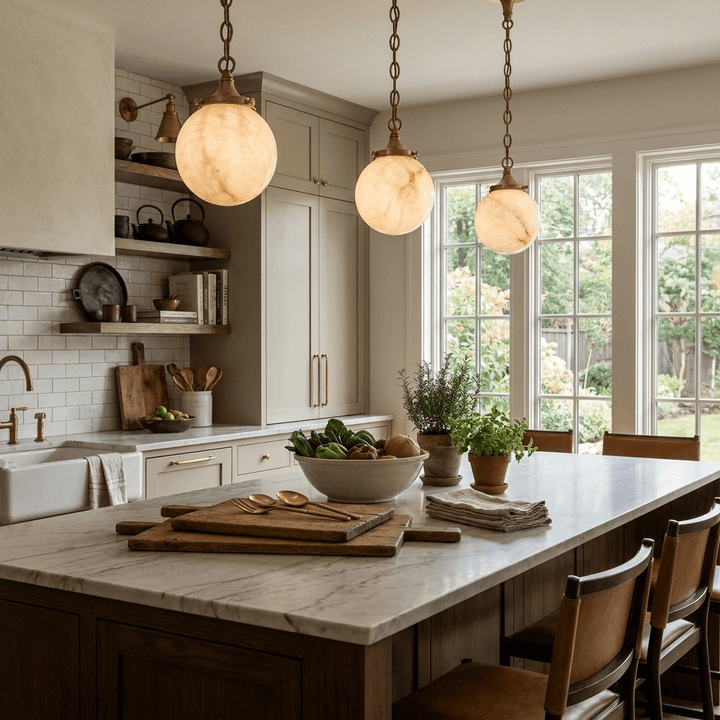 una Alabaster Globe Pendant Light