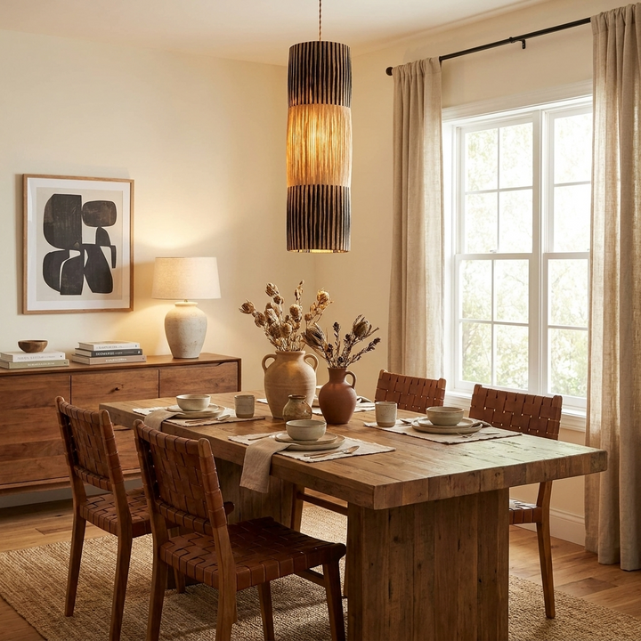 Reed Woven Raffia Pendant Lamp