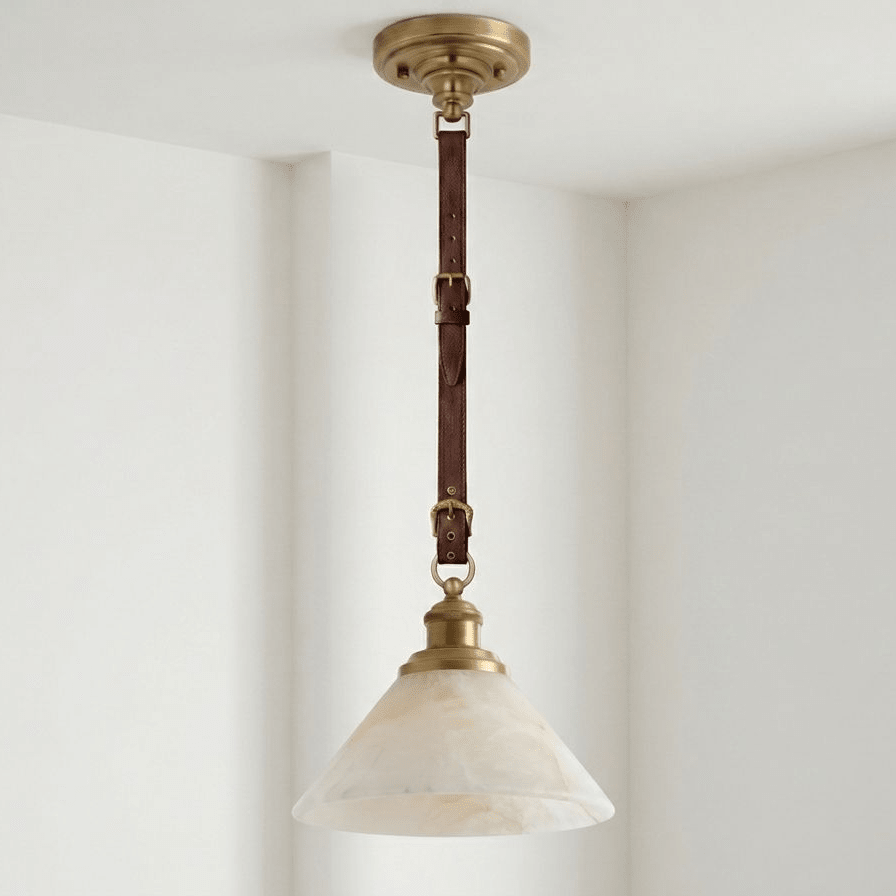 Camden Leather Strap Alabaster Pendant Lamp - Vakkerlight