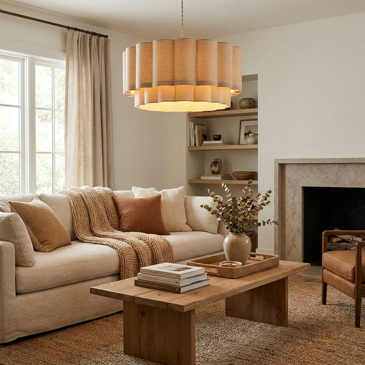 Corolla Fluted Linen Pendant Lamp