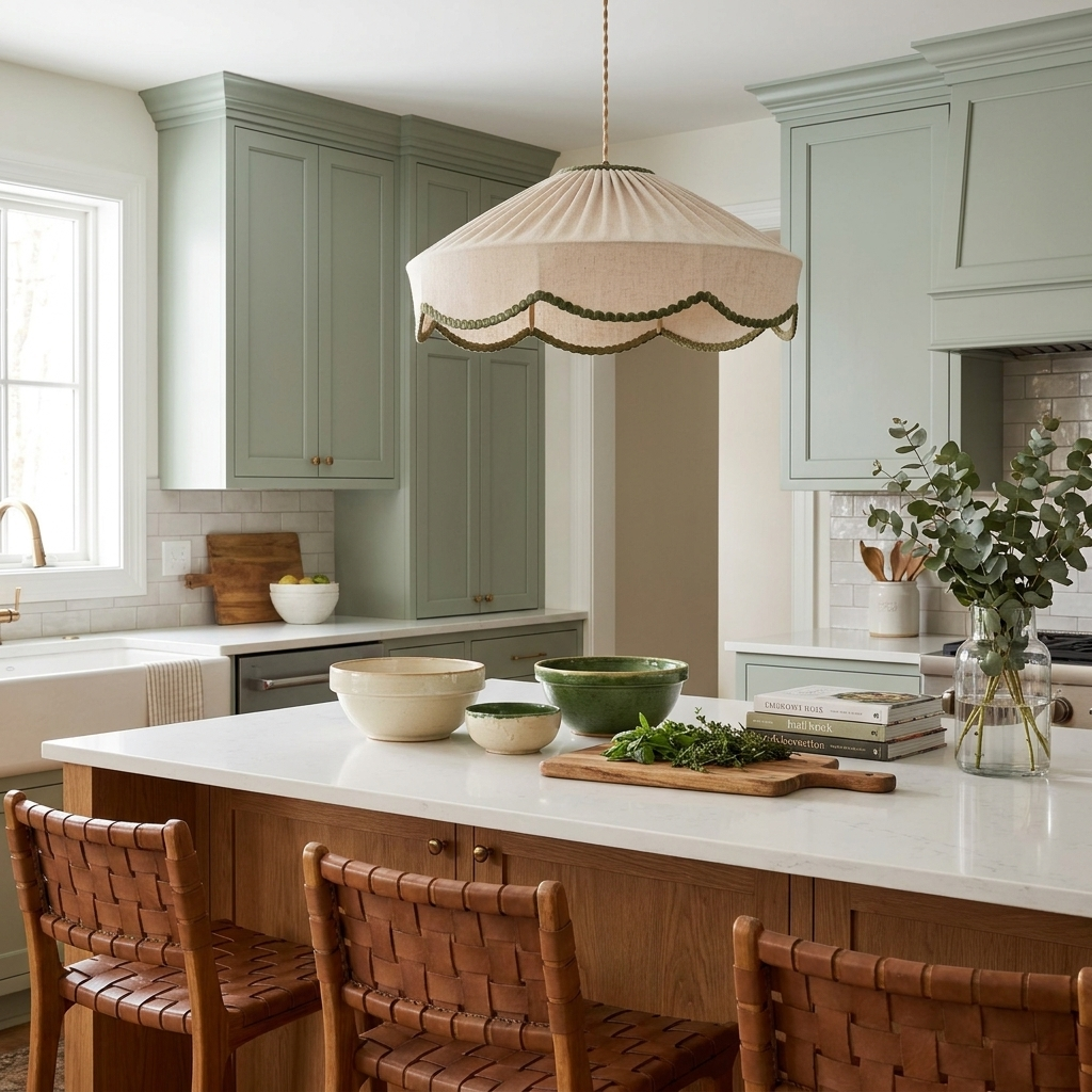 Sage Pleated Linen Pendant Lamp – detail 2