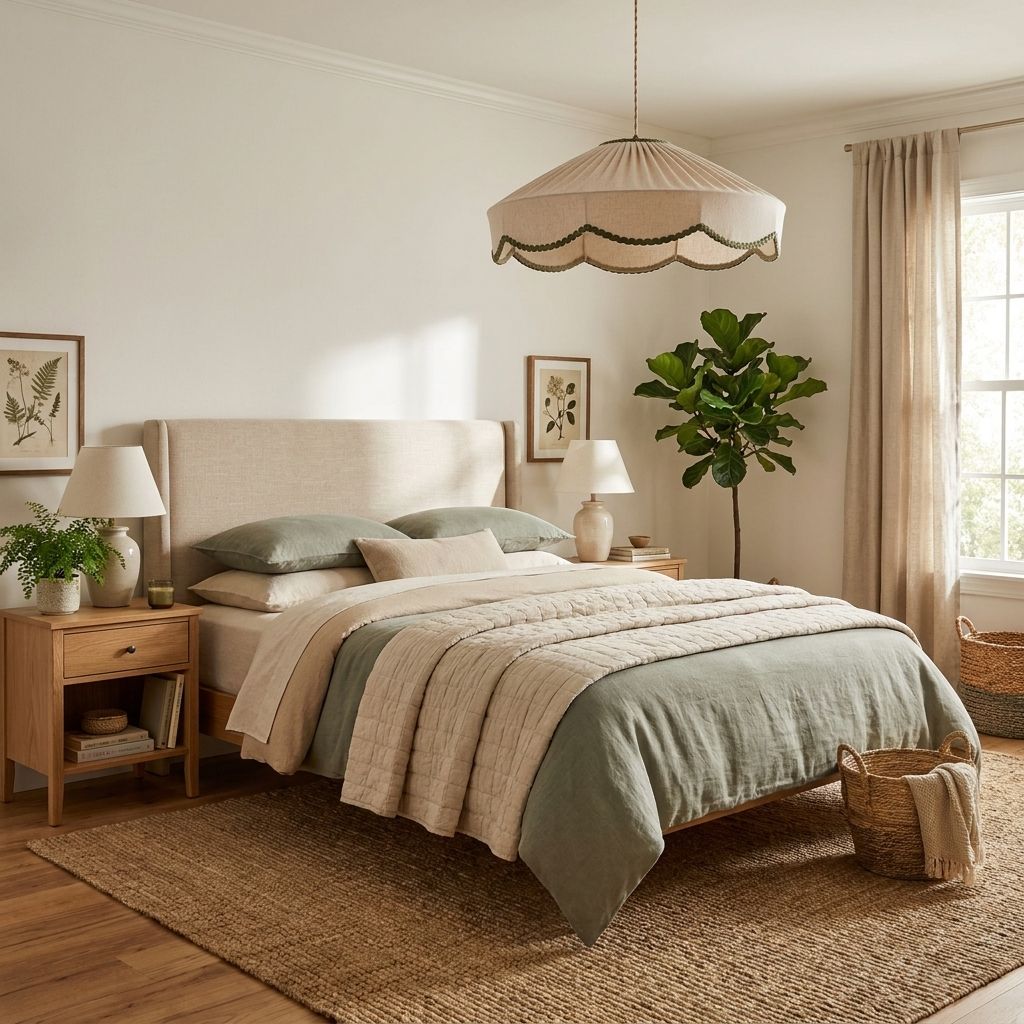 Sage Pleated Linen Pendant Lamp – detail 4
