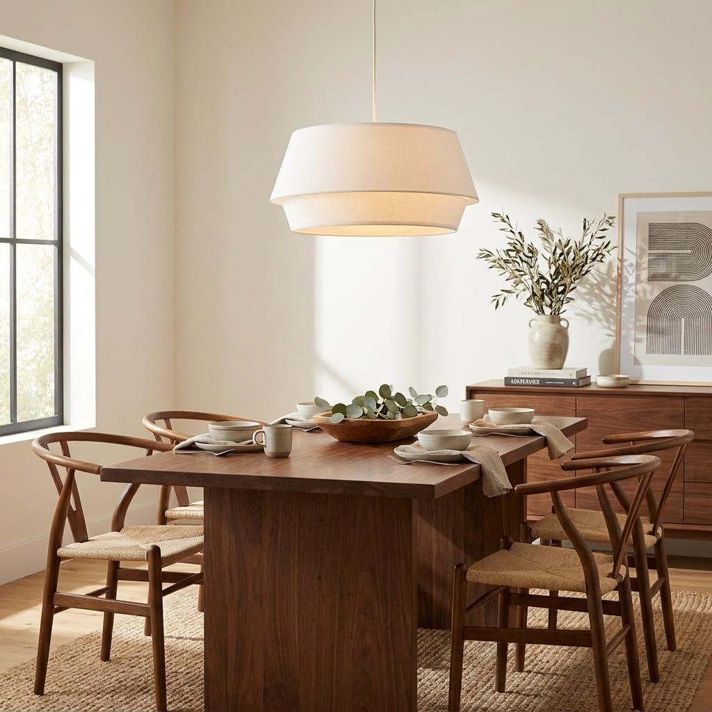 Ecru Two-Tier Linen Pendant Lamp – detail 2